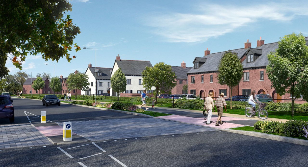 3D illustration of road and houses