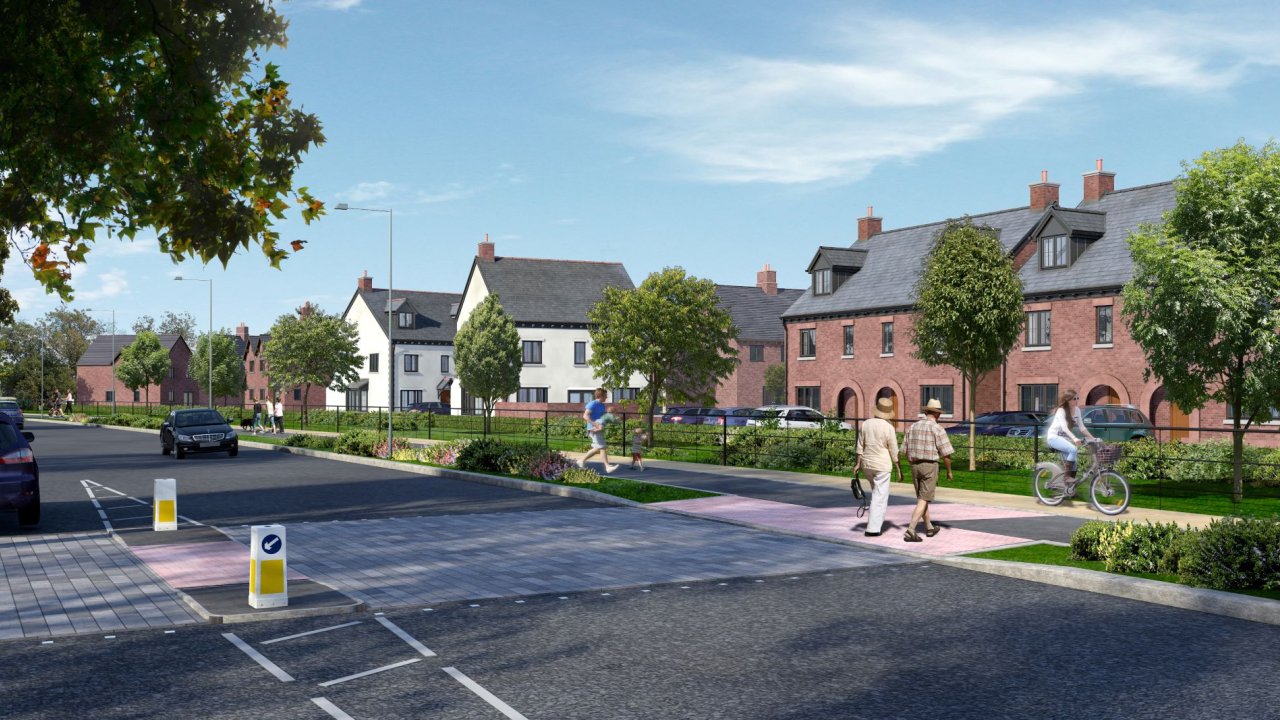 3D illustration of road and houses